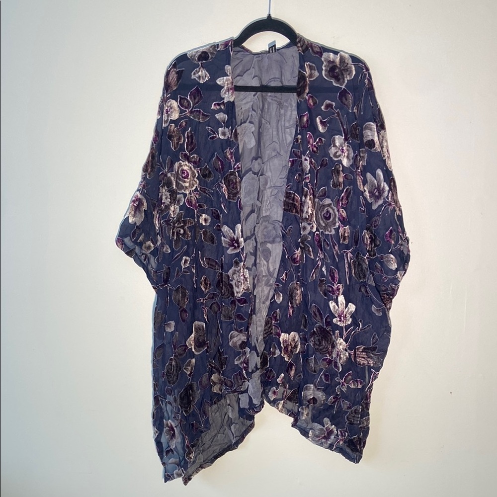 Floral Burnout Velvet Kimono Jacket - One Size